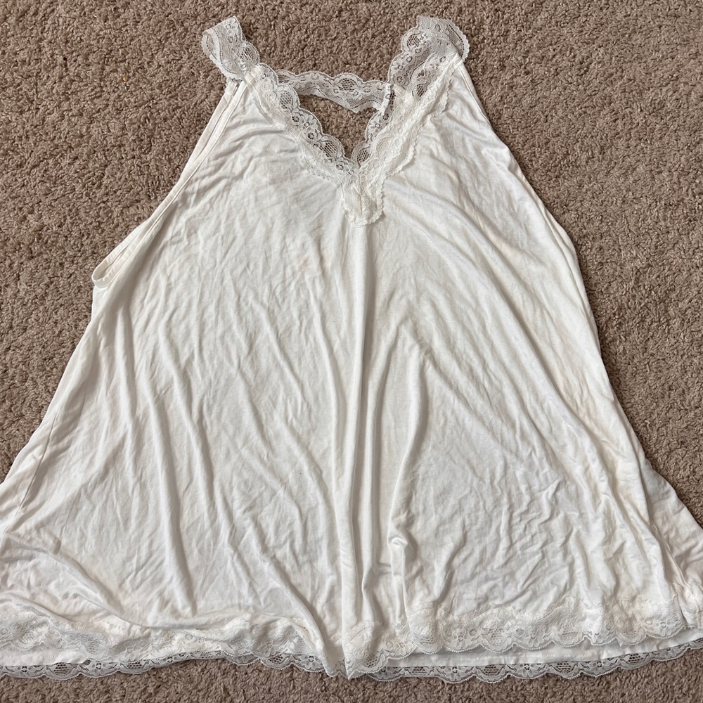 POL White Lace-Trimmed Tank